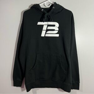 TB12 Tom Brady Black White Long Sleeve Pullover Sweatshirt Hoodie Mens Large